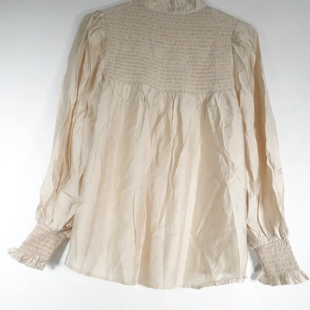 New Damaged Pomander Place Tuckernuck Jaia Cream Smocked Puff Sleeve Blouse